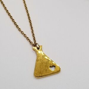 gold tone erlenmeyer flask heart necklace